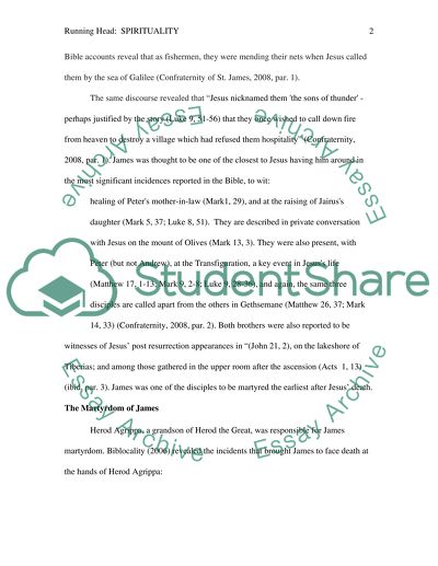 ASSIGNMENT: SPIRITUALITY 3 PAGE REPORT ON ASSIGNED MARTYR: JAMES