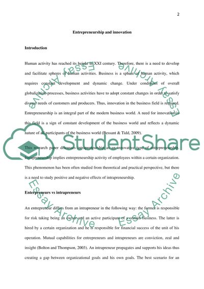 Intrapreneurship as a Means of Innovation