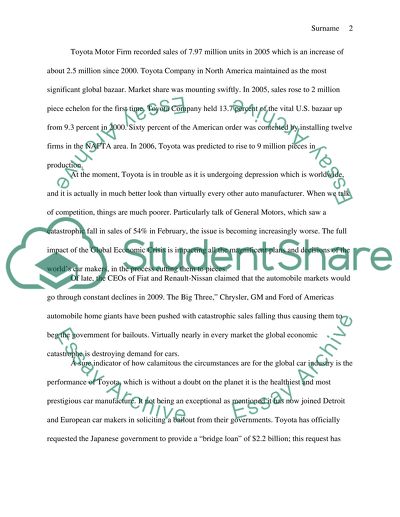 Toyota Auto Company Industry in Global Depression