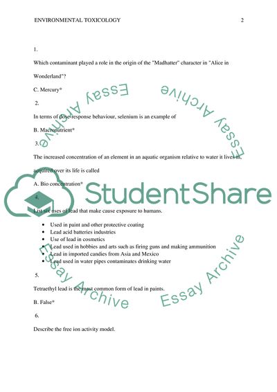 Environmental Toxicology. Homework 6