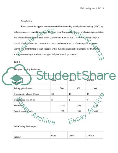 Full Costing and Activity Based Costing