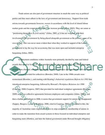 Examine the reasons and implications of the decline of trade unions in Australia