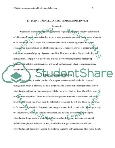 Discuss and evaluate effective management and leadership behaviors and their