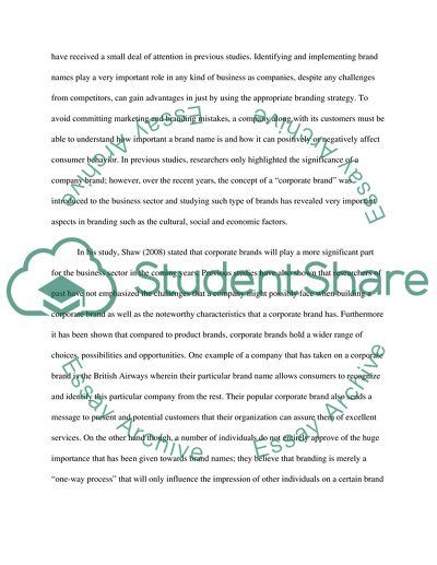 The Impact of British Airways Corporate Brand Name