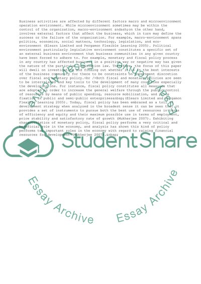 Governmental Discretion over Fiscal and/or Monetary Policy