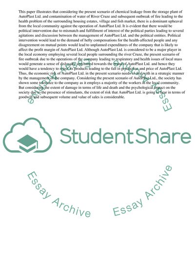 Risk Profiling Of Hazards Due To Operation of Autoplast Ltd