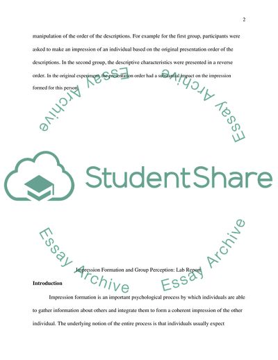 Impression Formation and Group Perception