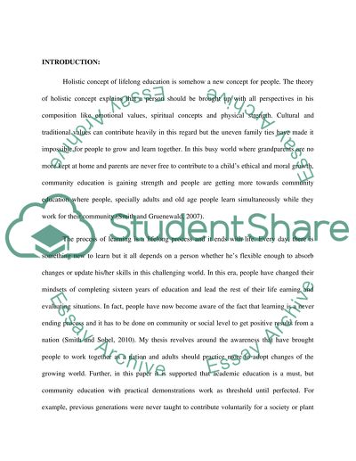 The ways in which community education fits into the holistic concept of lifelong learning