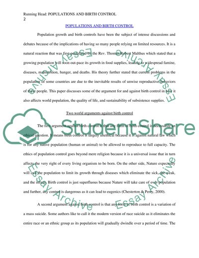 Explain three (3) world arguments for birth control and two (2) world arguments against birth control