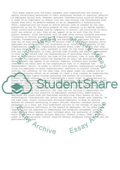 Ethical Perspective on Workplace Privacy