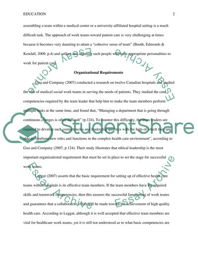 Organizational Reuirements for Work Teams