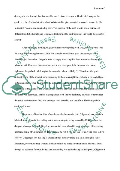 Comparison of Gilgamesh Story with the Biblical Account of the Flood