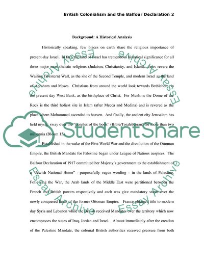 The Balfour Declaration and the Political Legacy of Colonialism