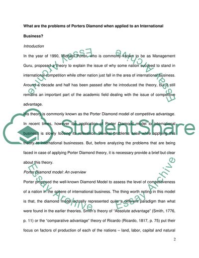 What are the problems of Porters Diamond when applied to an International Business