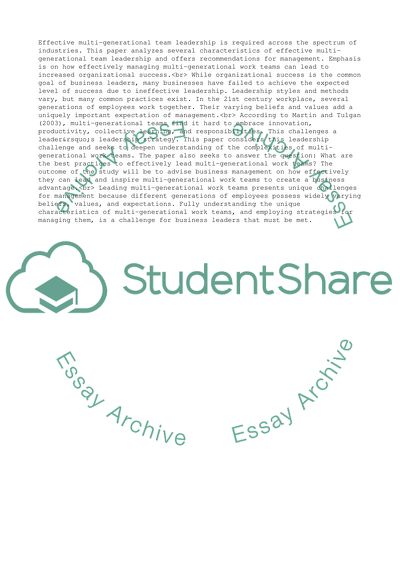 Updates and Revisions to Previous Project on Multigenerational Leadership