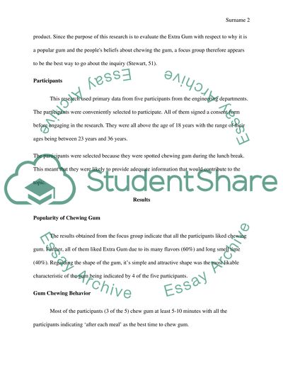 The Gum Chewing Behavior of the Participants with a Focus on Extra Gum