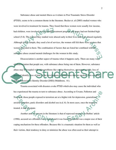 Correlation of the Degree of the Relationship between Substance Abusers and Past Experiences of Trauma