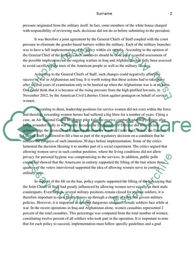 Women Serving in Combat Roles in the U.S. Army