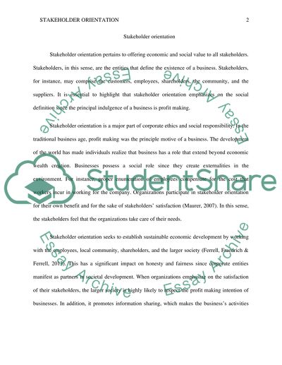 Establishing Stakeholder Orientation