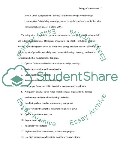 Mitigation Plan for Energy Conservation