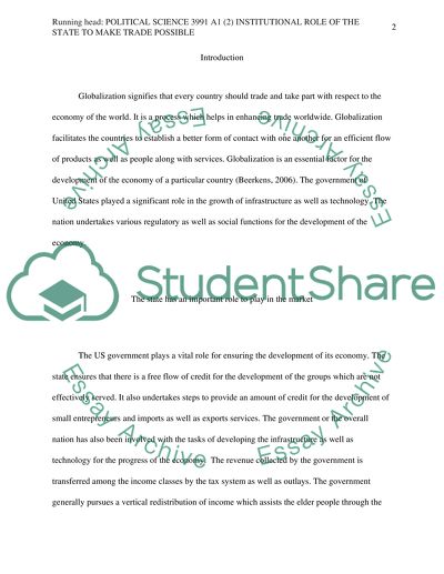 Political Science 3991 A1 (2) Institutional Role of the State to Make Trade Possible