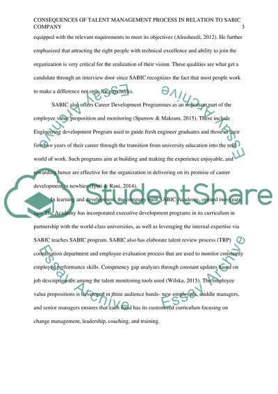 Consequences of Talent management processes in relation to SABIC Company