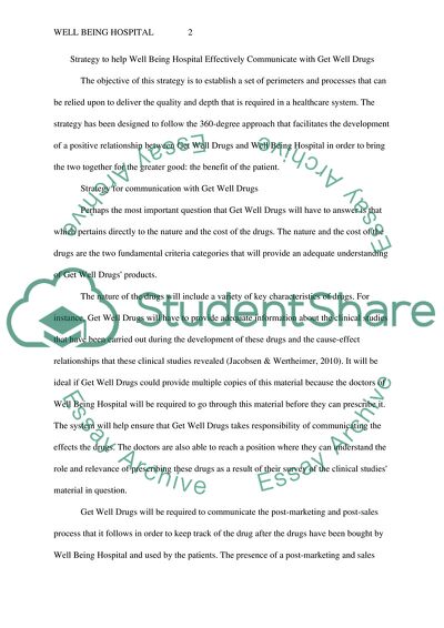 Plan to Help Well Being Hospital Effectively Communicate with Get Well Drugs