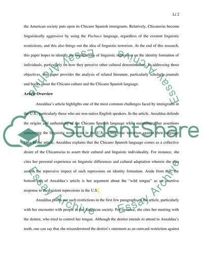 Identity and Linguistic Repression in Gloria Anzalduas How to Tame a Wild Tongue