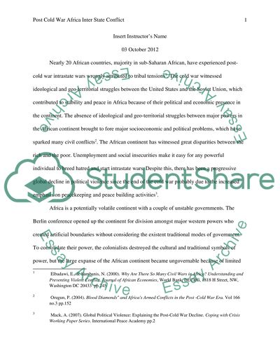 Post Cold War Africa Inter State Conflict