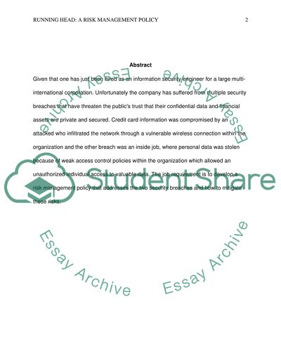 A Risk Management Policy