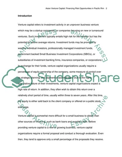 Asian venture capital: financing risk opportunities in the Pacific Rim