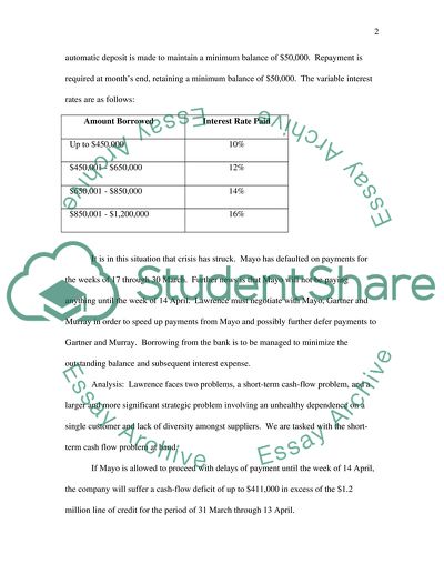 Cash Flow Management in the Lawrence Simulation