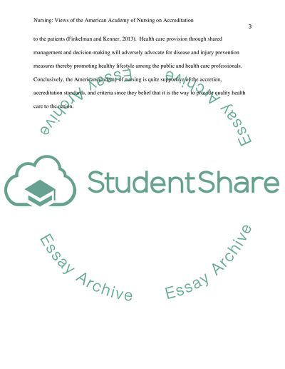 Nursing: Views of the American Academy of Nursing on Accreditation