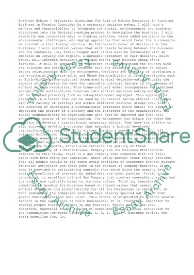 Business Ethics - Disussion Questions