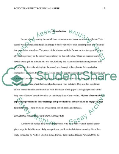 Long Term Effects of Sexual Abuse