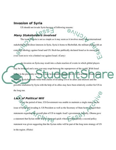The Reasons Why the US Congress Should Not Authorize an Attack on Syria