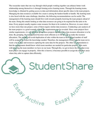 Knowledge Management in a Team