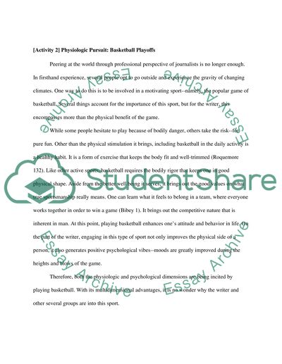 Tell us about 2 activities that is important to you, and why (1 page per activity)