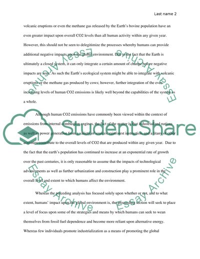Human Impacts on the Environment and an Analysis of Alternative Energy Production