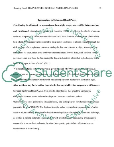 How might ttemperature differ between urban & rural areas