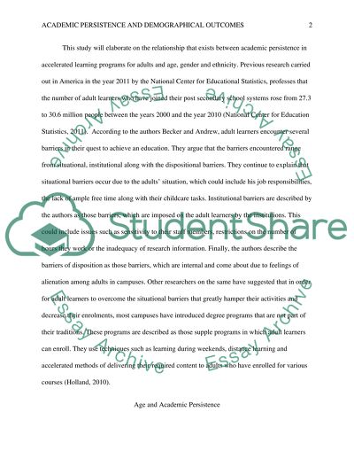 Academic Persistence in Accelerated Learning Programs