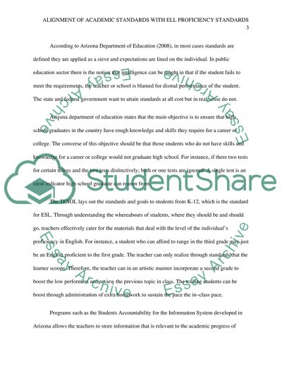 Alignment of Academic standards with ELL Proficiency Standards