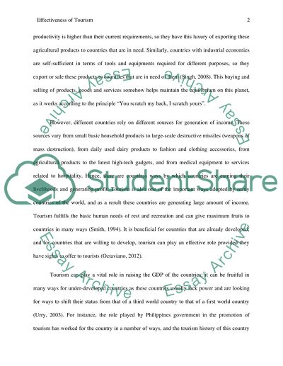 Effectiveness of Tourism