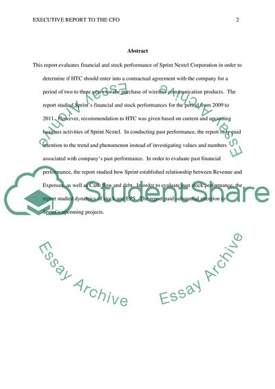 Executive Report to the CFO