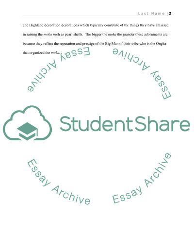 The Significance of Moka in Kawelka Society in the Past