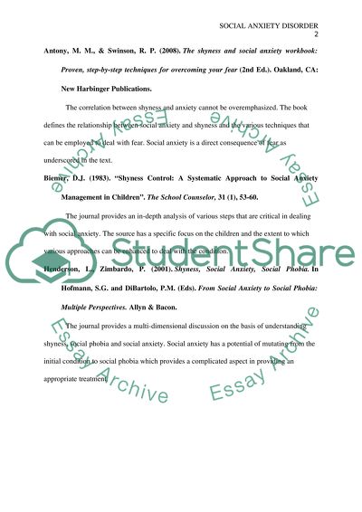 Social anxiety disorder essay outline