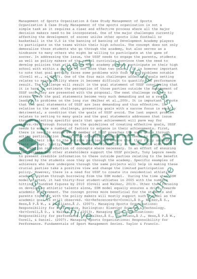 Management of Sports Organization: Case Study