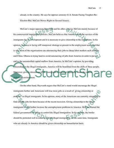 McCains Bid for Re-Election and His Stance on Immigration