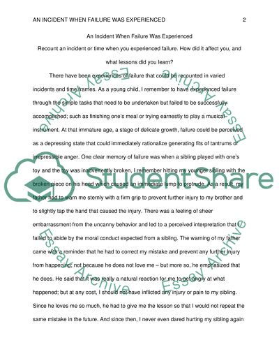 An Incident When Failure Was Experienced