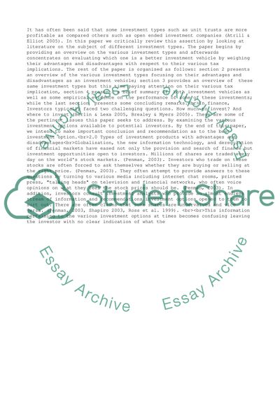 Types of Investment Products Available to Individuals and Companies